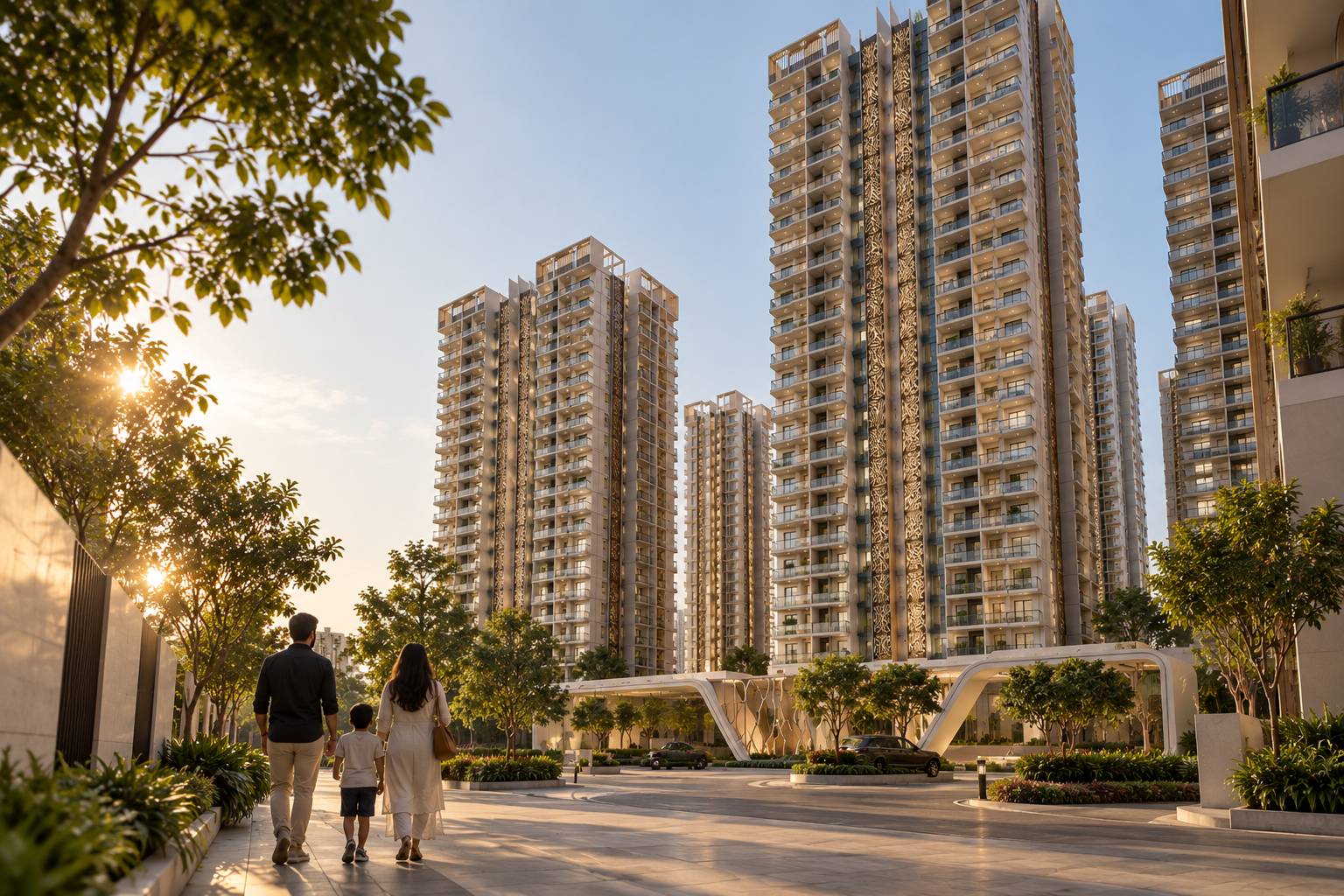 Couple enjoying city views from ARKA's ultra-luxury residence balcony
